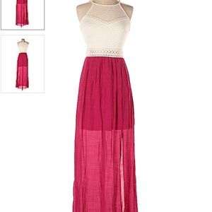 NWT iZ Byer Pink & Off White Lace Maxi Dress Small